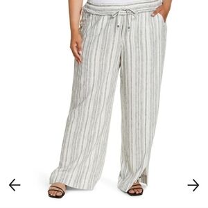 Whit and Wisdom Stripe Smocked High Waist Linen Blend Palazzo Pants